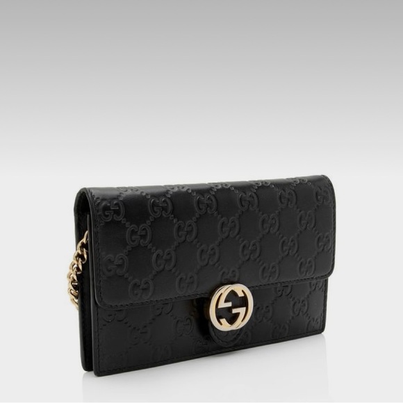 Gucci guccisima leather interlocking G chain wallet in black - Picture 2 of 8